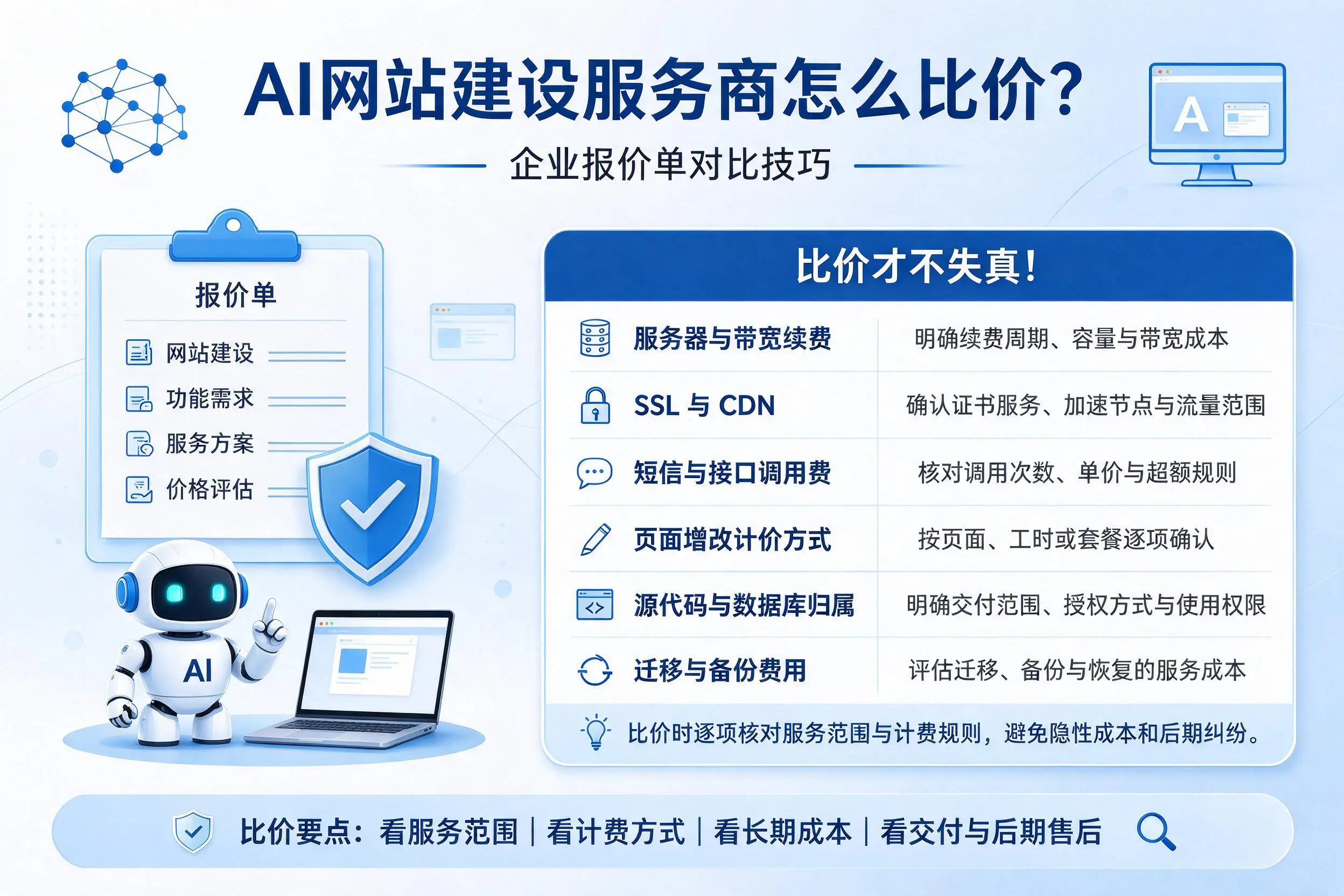 AI网站建设服务商怎么比价？海东企业报价单对比技巧